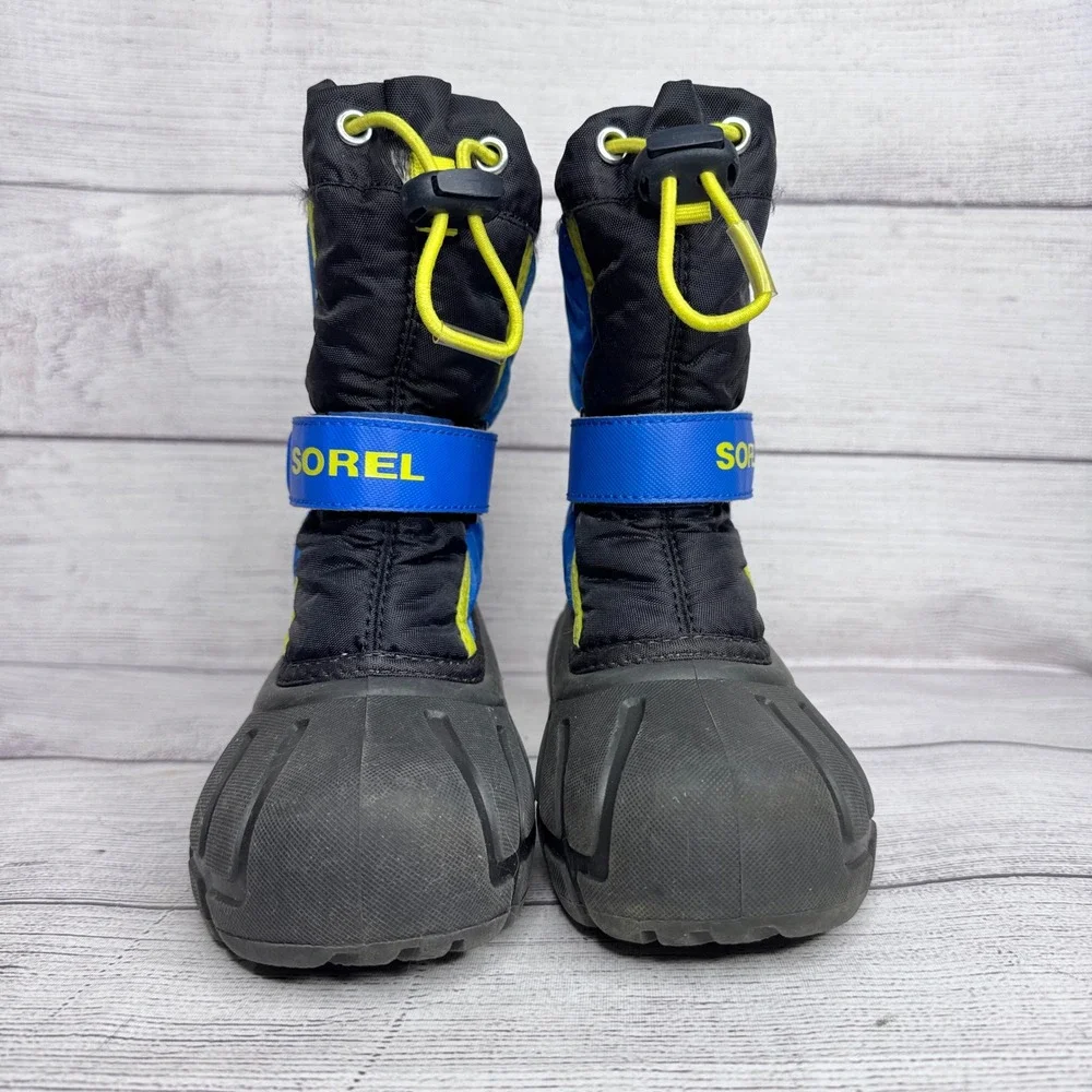Sorel Flurry Kids Winter Snow Boots Blue Black Yellow NC1885-014 Size 10‎